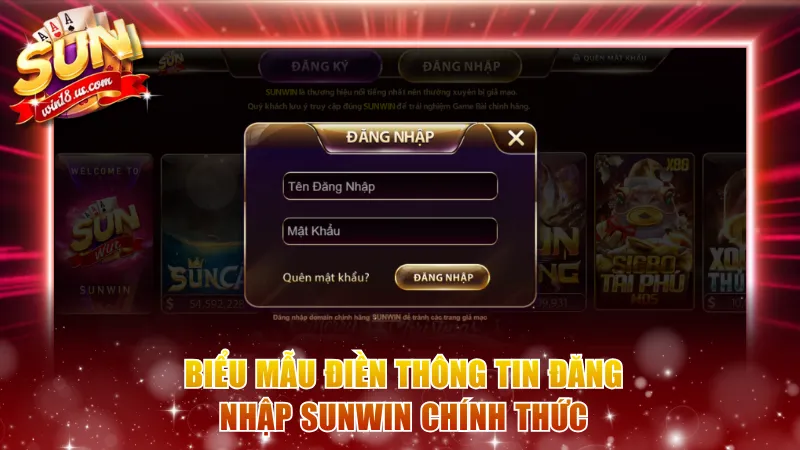 Biểu mẫu điền thông tin đăng nhập Sunwin chính thức