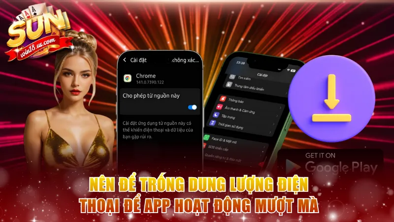 Nên để bộ nhớ trống khoảng 100MB để ứng dụng hoạt động mượt mà 